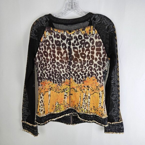 Lulu-H Patchwork Knit Cardigan Zip Front Animal Print Sz. Large Mob Wife - Picture 3 of 10